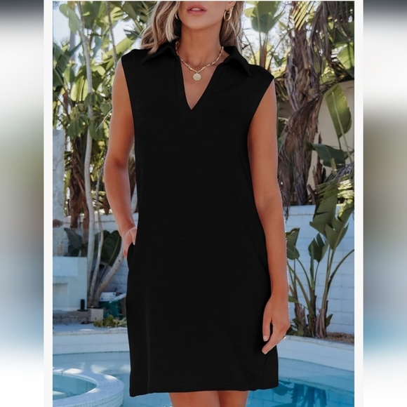 Elegant Black Sleeveless Dress With Pockets - Picture 2 of 16